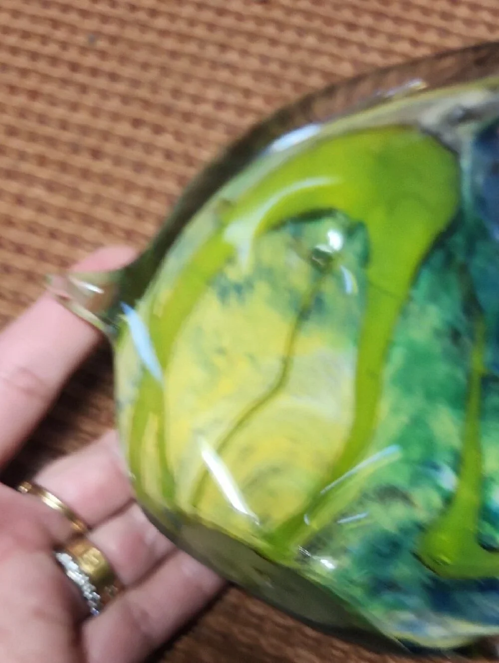Handcrafted Glass Fish Ornament in Yellow-Green and Blue